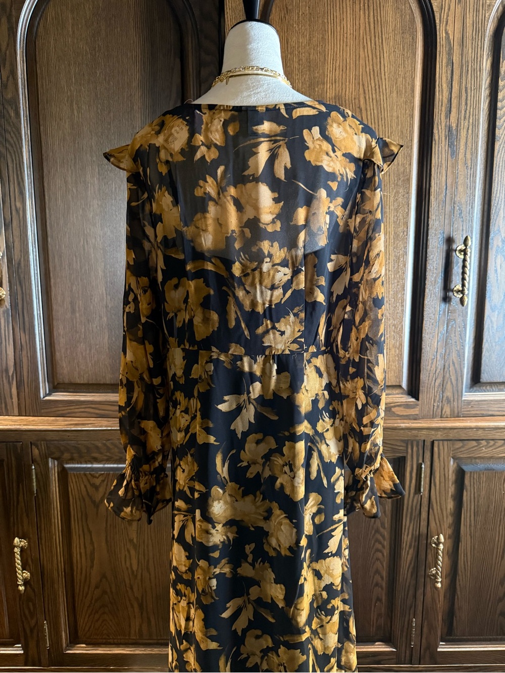 Anthropologie Black and Mustard Floral Maxi Dress - Picture 4 of 4